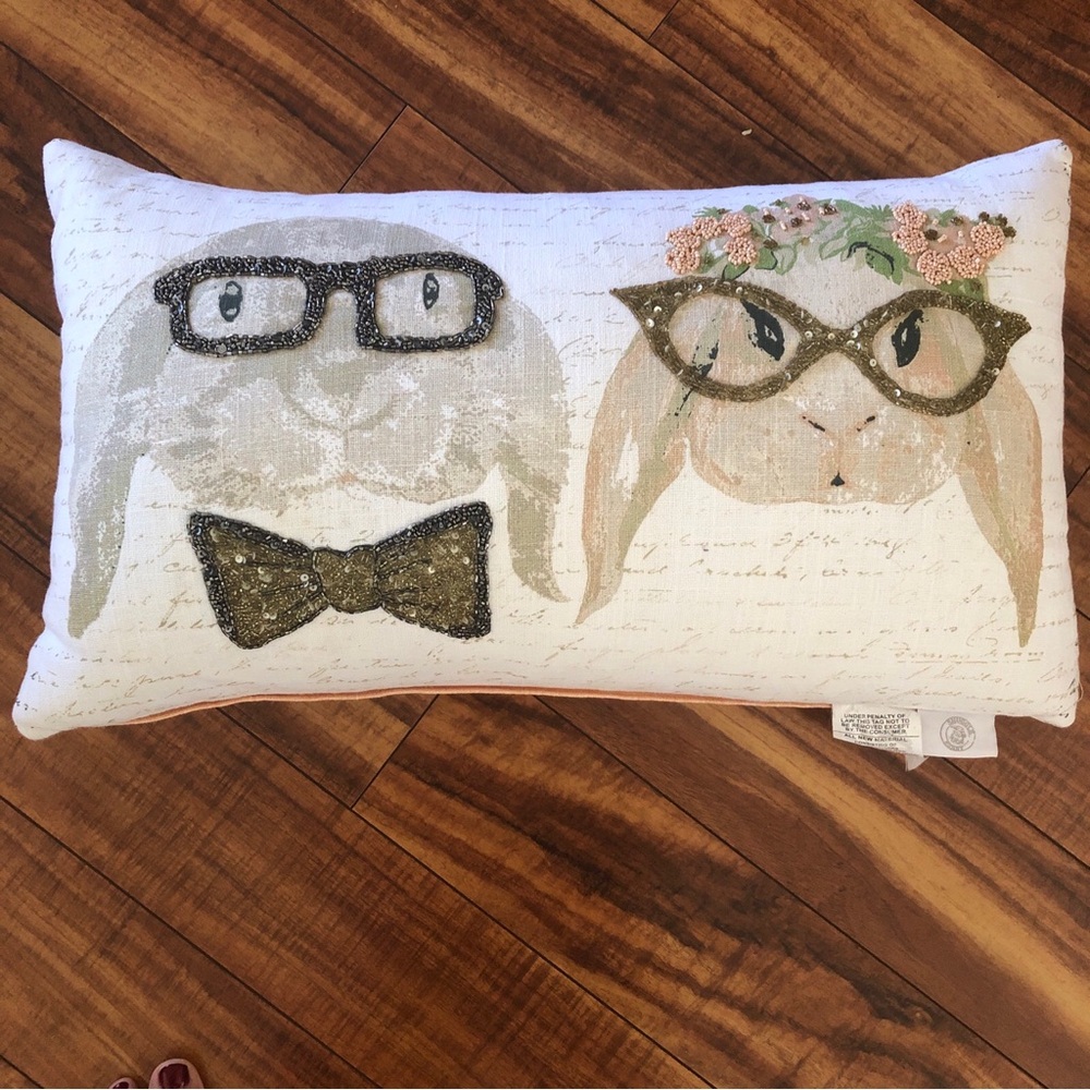 Snuggle Bunny Throw Pillow, Beaded & Blessed Embellishments 23” X 12”